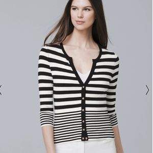 WHBM Black and White Striped Cardigan Snap Front Buttons Size M